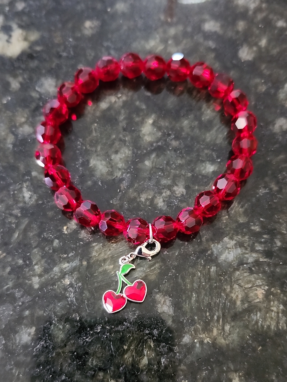 Handmade Austrian Crystal  Beaded Bracelet with Cherry Charm